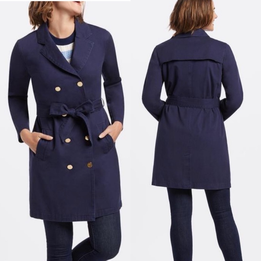 NWT Draper James Nassau Navy gold button nautical trench coat double breasted 2X